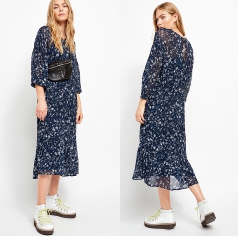 Free People Navy Floral Midi Dress